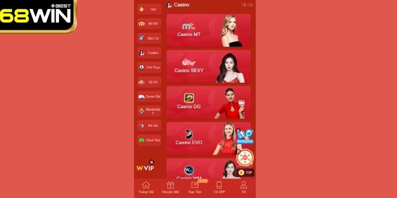 Casino 68WIN - Sòng Bạc Trực Tuyến Xanh Chín Nhất 2025 1 Sảnh casino 68WIN ghi nhận đông đảo khách hàng